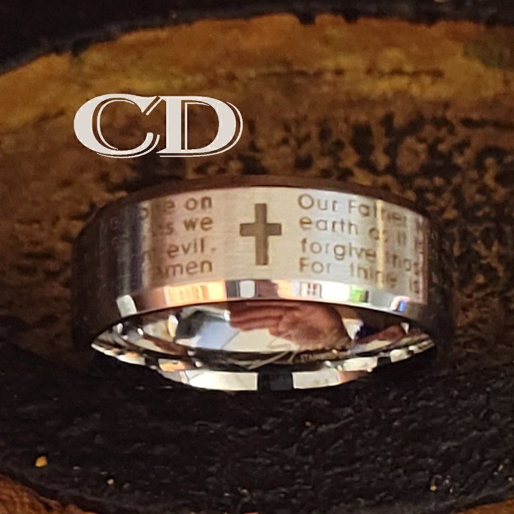 Men's Silver Lords Prayer Ring With Cross Christian Ring Promise ring or Purity